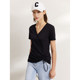 Amii2025 summer new short-sleeved T-shirt for women's fashionable casual V-neck pure cotton top pleated design versatile