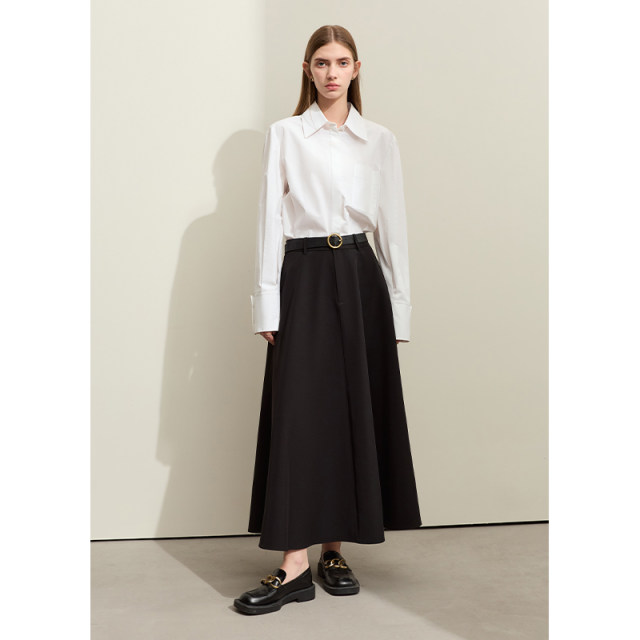 AMII2024 Early Autumn New Autumn New Senior Commuters Top Sentelling A -line Skirt Skirt Female Black Skirt Middle Skirt
