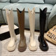 Long boots for women in spring and autumn small round toe retro high knight boots thick sole v mouth medium heel thick heel thin boots