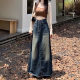 2407 Make old water -washed denim skirts Female spring and autumn hot girl retro straight tube A -line design sense thin skirt
