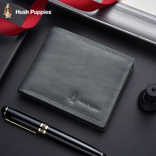 Hush Puppies Men's Wallet Short Genuine Leather Thin Card Holder Cowhide Driver's License Coin Purse Men's Multi-Card Slot Ticket Holder