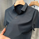 Vertical striped ice silk short-sleeved T-shirt men's 2025 new business casual summer wear middle-aged polo shirt men's shirt collar V