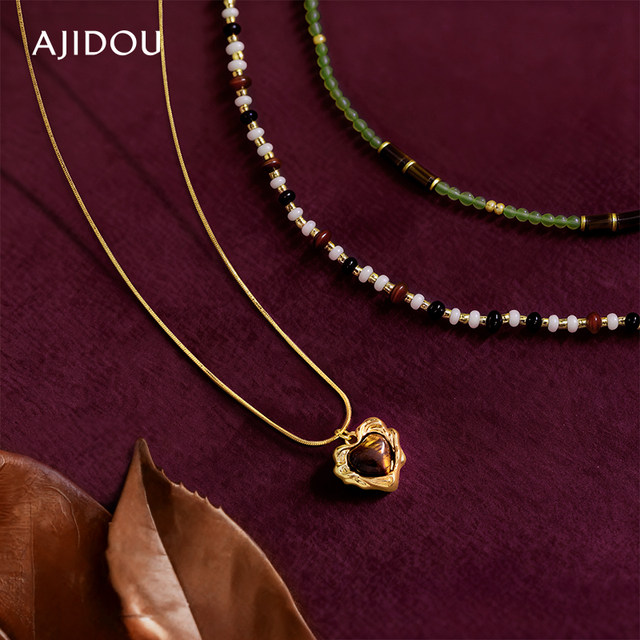 AJIDOU Ajidou Necklace Women's Maillard Clavicle Chain Tiger's Eye Love Necklace Light Luxury Accessories Sweater Chain