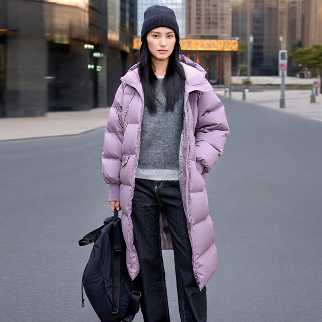 Junyu outdoor down jacket female over -knee long thick winter fashion connected hooded goose down jacket SC64032
