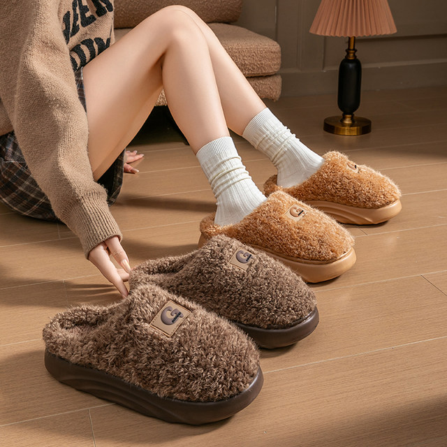
Thick-soled cotton slippers for women 2025 new winter warm indoor home household non-slip couple furry slippers for men