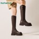 Hot air heighten knight boots 2024 autumn new women's versatile black French high boots retro brown boots
