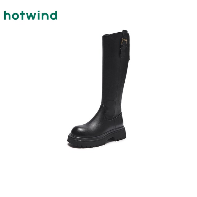 Hot air heighten knight boots 2024 autumn new women's versatile black French high boots retro brown boots