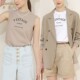 Duobao Shi retro small round collar shoulder sleeveless T -shirt female Korean version printed printed printed printed