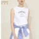 Duobao Shi retro small round collar shoulder sleeveless T -shirt female Korean version printed printed printed printed