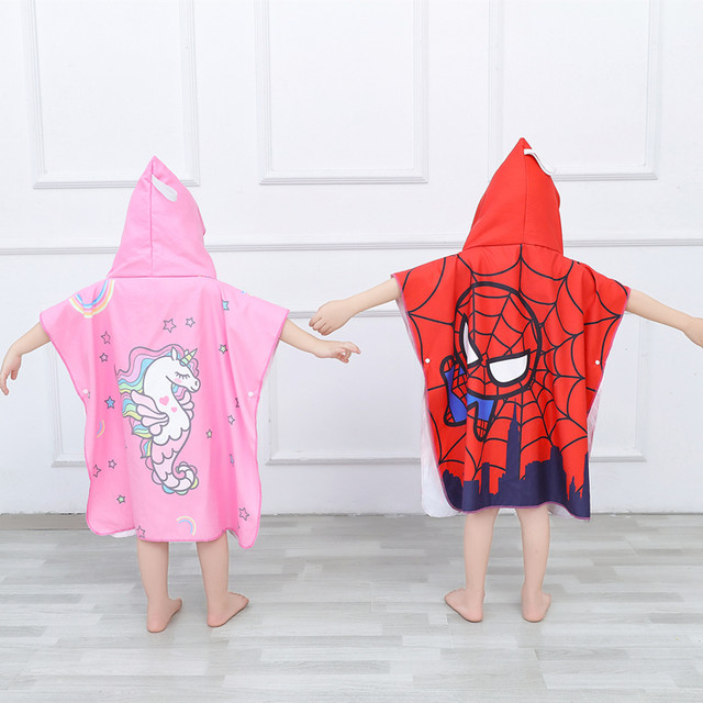 Children's bath towel cartoon cape hooded baby water-absorbent quick-drying swimming bathrobe boy's beach portable beach towel