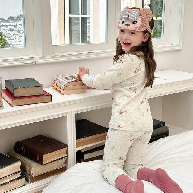 
10A Antibacterial Children's Autumn Clothes Set for Boys and Girls Class A Pure Cotton Boneless Pajamas Baby Wool Pull Rack Home Clothes