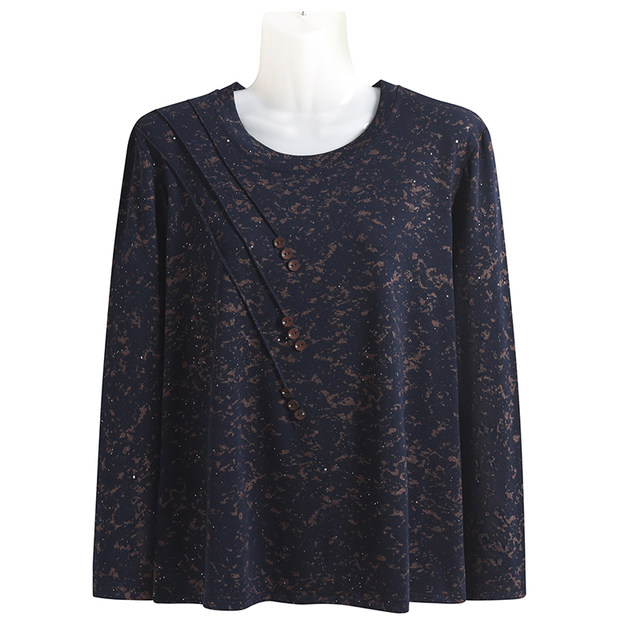 Mom's autumn long-sleeved T-shirt for middle-aged and elderly women, large size loose belly-covering top, spring and autumn style bottoming shirt