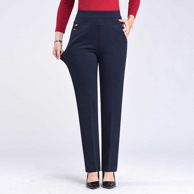 Mom pants, autumn and winter plus velvet high -waist fashion elderly pants loose middle -aged elderly women's pants casual straight pants
