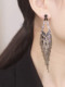European and American style long black zircon tassel earrings 925 silver needle earrings high-end cold style exaggerated long earrings