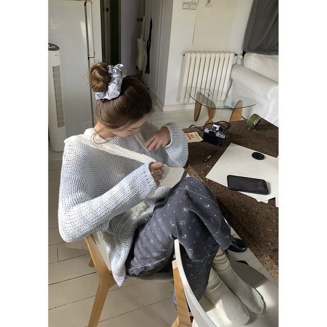 JMwomen Clouds on the Sea Knitted Hollow Sweater Dress Women's Autumn Loose and Lazy Style Pullover Top