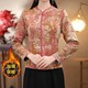 
High-end temperament printed autumn and winter new fashion retro long-sleeved shirt plus velvet thickening warm and western style improved top