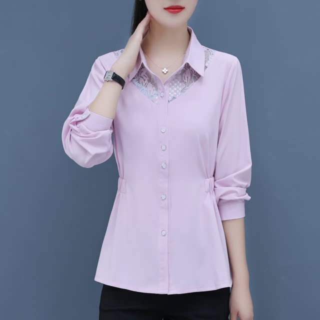 Lace shirt stripe long -sleeved shirt spring and summer dress new Korean version of fashion chiffon top female wild shirt ladies