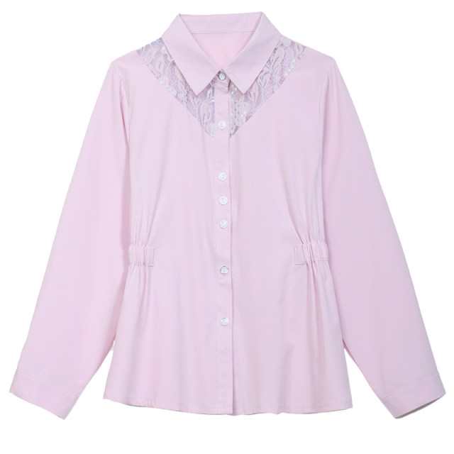 Lace shirt stripe long -sleeved shirt spring and summer dress new Korean version of fashion chiffon top female wild shirt ladies