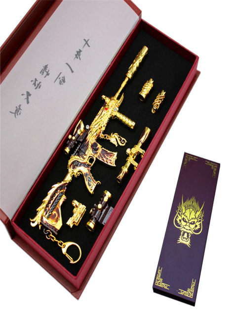 Peace Elite peripheral hand-made weapon model five-claw Golden Dragon M416 toy gun eating chicken gun model key chain pendant