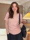 Large size women's clothing 2025 new summer fat girl thread water drop goose egg collar front shoulder short-sleeved T-shirt slim top