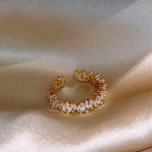 Gold high-end zircon open ring for women 2025 new popular index finger ring light luxury niche design jewelry