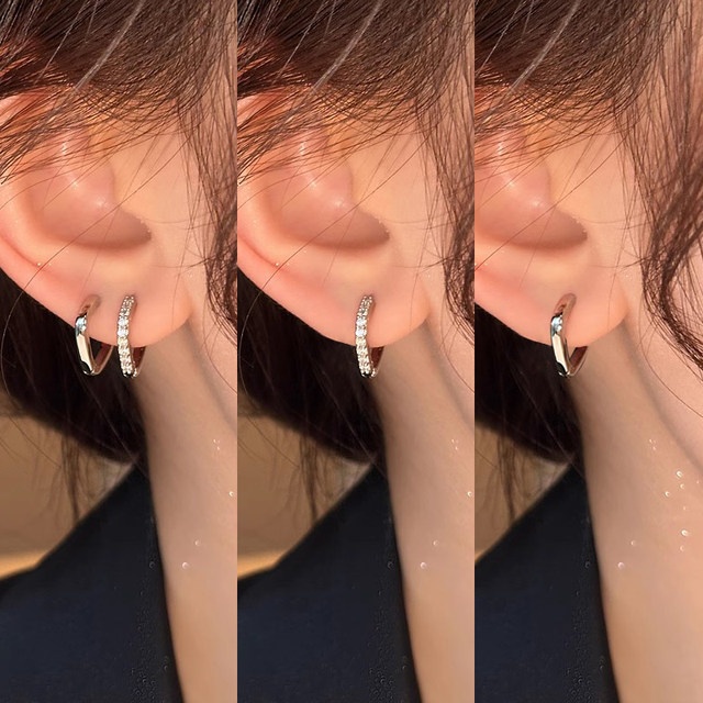 Silver earrings plain hoop earrings 2025 new hot style earrings light luxury high-end double ear pierced earrings for women