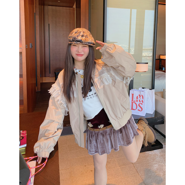 Jin Dazhi ruffled baseball jacket for women 2025 new autumn clothing ...
