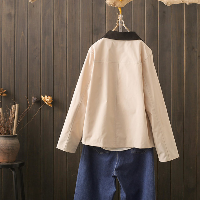 Spring and Autumn Large Size 200 Jin [Jin equals 0.5 kg] Fat mm American lapel contrast jacket jacket for women's work style shoulder-reducing age-reducing top trend