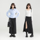 KEIKO Double Zip Adjustable Slit Skirt 25 Spring and Summer New Commuter High Waist Slim Black A-line Long Skirt