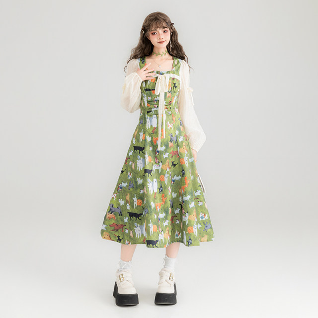 Keiko Mint Man Po Wind Oil Painting Flower Dress 2025 Spring and Summer French holiday
