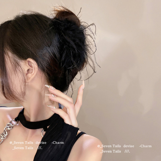 Pure desire ins style ostrich hairpin on the back of the head, feather grabber headband, shark clip, chicken feather, high-end hair accessory