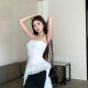 Spring new sexy pure and irregular ruffled ribbon design strapless girl solid color top for women
