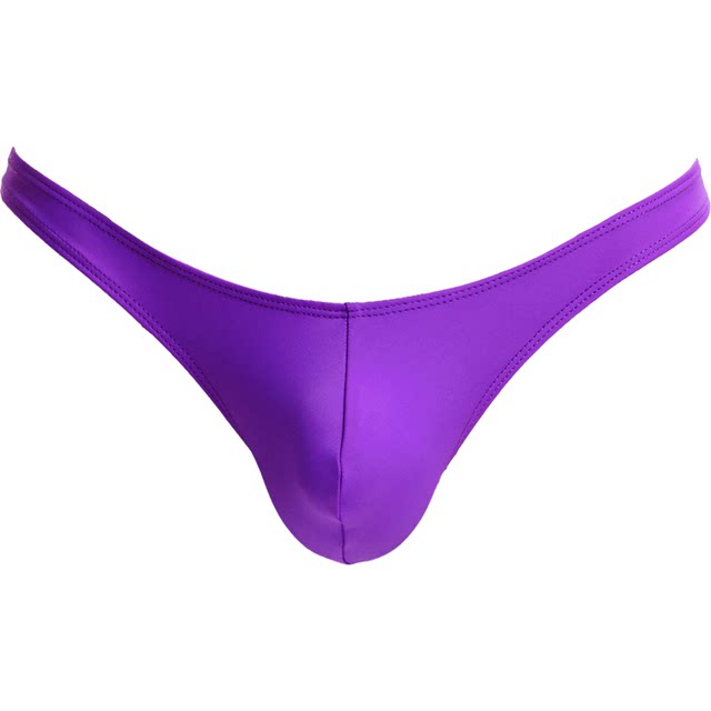 Purple bulge ultra-low-slim narrow-edged men's swimming trunks with triangles and half-butts T-shaped bikini trendy sexy tight and sexy
