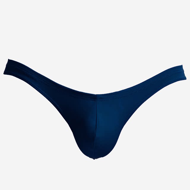 Navy blue ultra-low-waist narrow-rim men's swimming trunks triangle half-covering buttocks T-shaped swimming trunks bikini sexy tight and sexy