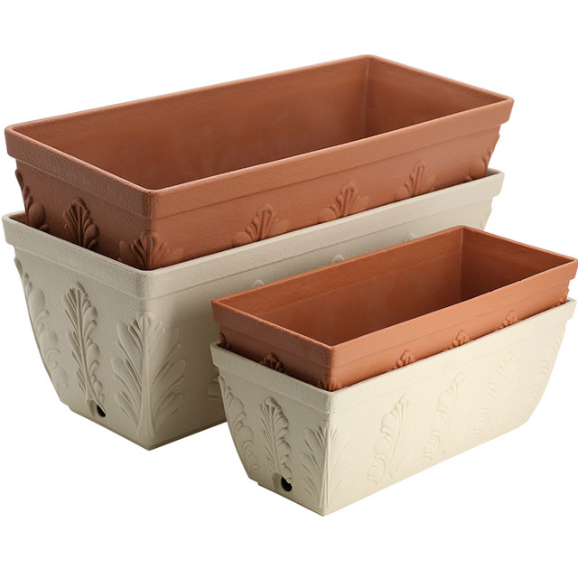 Alice flower pot embossed series long strip square pot thickened home balcony vegetable planting and gardening large artifact flower pot
