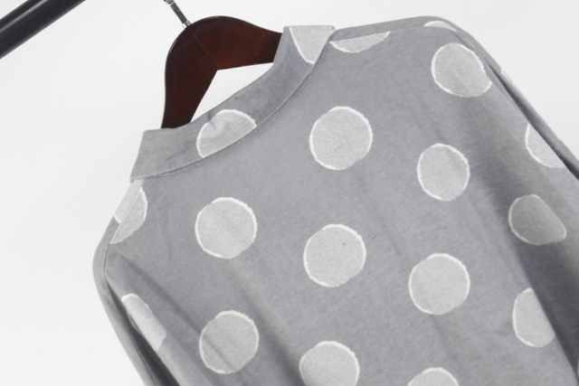 Furted mid-length casual versatile polka dot shirt literary single-breasted polo collar loose shirt