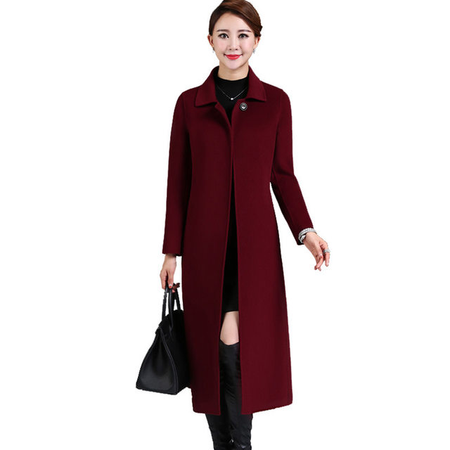 Mom wear double-sided cashmere coat for women long style over knee 2025 autumn and winter fashionable middle-aged and elderly wool wool coat for women
