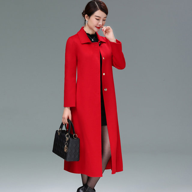 Mom wear double-sided cashmere coat for women long style over knee 2025 autumn and winter fashionable middle-aged and elderly wool wool coat for women
