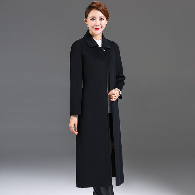 Mom wear double-sided cashmere coat for women long style over knee 2025 autumn and winter fashionable middle-aged and elderly wool wool coat for women
