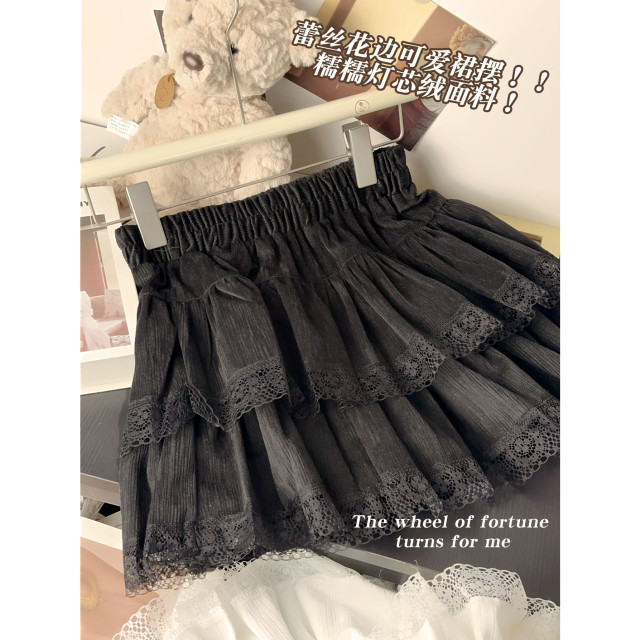 (Line) Sweet puffy skirt for women in spring, autumn and winter A-line slim and anti-exposure ballet style skirt
