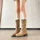Genuine leather~Heightening Maillard short boots for women 2025 super fire boots mid-calf Martin boots western cowboy boots