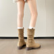 Genuine leather~Heightening Maillard short boots for women 2025 super fire boots mid-calf Martin boots western cowboy boots