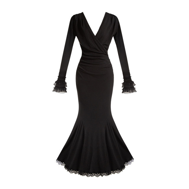 
withpuji original design Low V-neck knitted stretch slim dress with Gemini autumn
