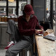 Vintage wen American retro dark red semi -open collar color personality versatile street loose sweater female
