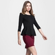 7-quarter sleeve T-shirt for women in early spring, slim belly, lotus leaf edge versatile top round neck slim waist waist big hem shirt
