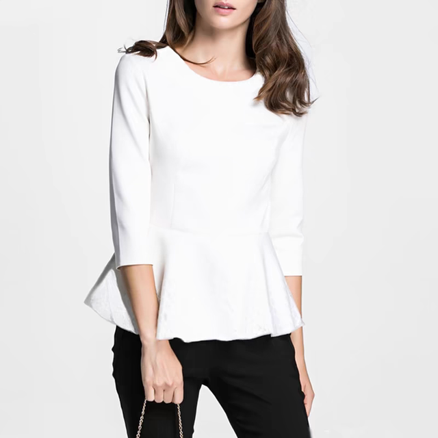 7-quarter sleeve T-shirt for women in early spring, slim belly, lotus leaf edge versatile top round neck slim waist waist big hem shirt
