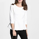 7-quarter sleeve T-shirt for women in early spring, slim belly, lotus leaf edge versatile top round neck slim waist waist big hem shirt
