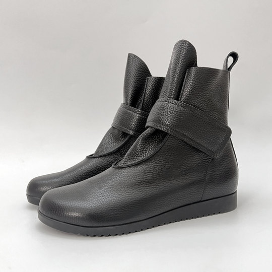Cabinet Ya's Women's Boots Genuine Leather Soft Wide Last Flat Boots Velcro Cowhide Soft Sole Mom Boots Plus Velvet Sleeve Short Boots