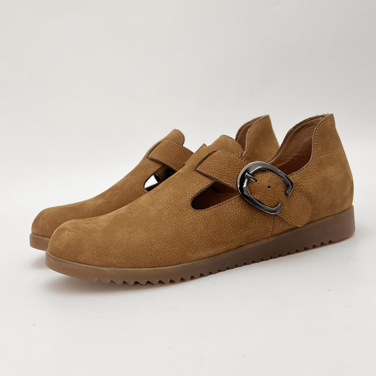 
Cabinet Ya's women's shoes genuine leather Birkenstock shoes flat belt buckle lazy shoes single shoes Velcro soft surface soft sole loafers
