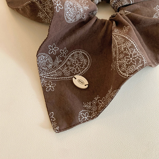 Brown cashew flower printed square scarf large intestine hair tie for women Korean style square hair tie side low ponytail hair rope